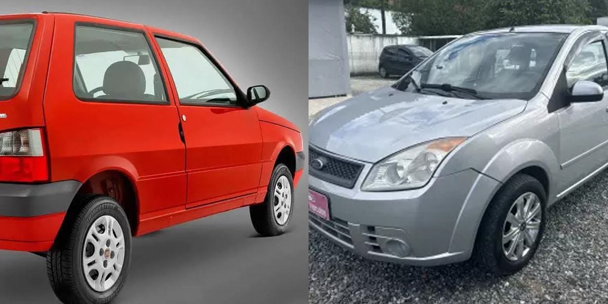 Fiat Uno 1.0 Fire Economy 2009 e Ford Fiesta 1.0 Class 2008 (Foto: Reprodução, Motor1)