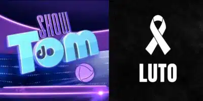 Logo Show do Tom e imagem de luto (Fotos: Reproduções / Record e Canva)