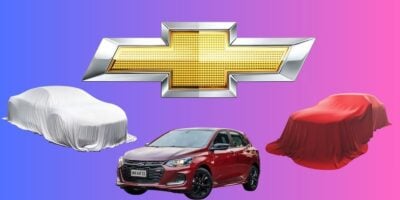 Logo da Chevrolet, Onix e carros cobertos - Foto Reprodução Internet