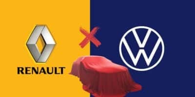 Logo da Renault, da Volkswagen e carro coberto - Foto Reprodução Internet