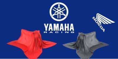 Logo da Yamaha e da Honda, e motos cobertas - Foto Reprodução Internet