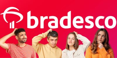 Logo do Bradesco e pessoas em dúvida - Foto Reprodução Internet