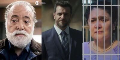 Personagens de Tony Ramos, Rodrigo Lombardi e Inez Viana em Terra e Paixão (Foto: Reprodução / Globo / Montagem TV Foco)