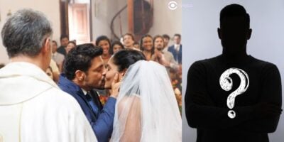 Casamento de Caio e Aline e homem misterioso em Terra e Paixão (Foto: Reprodução / Globo / Montagem TV Foco)