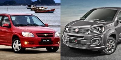 O lançamento do novo Chevrolet Celta e Fiat Uno (Reprodução: Montagem TV Foco)