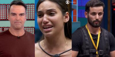 Tadeu Schmidt, Vanessa Lopes e Matteus no BBB24 (Foto: Reprodução / Globo / Montagem TV Foco)