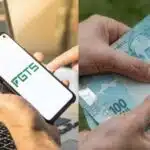 Aplicativo do FGTS e pessoa segurando notas de cem reais (Fotos: Reproduções / Internet)