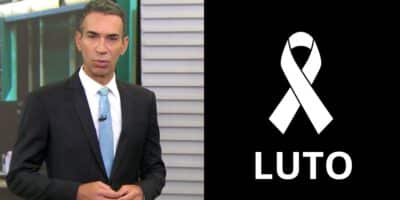 César Tralli durante o Jornal Hoje e imagem de luto (Fotos: Reproduções / Globo / Canva)