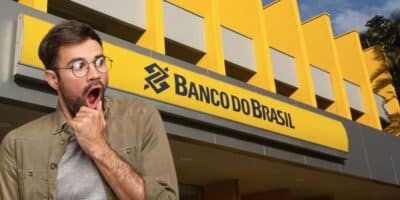 Homem chocado e Banco do Brasil (Fotos: Reproduções / Freepik / Internet)