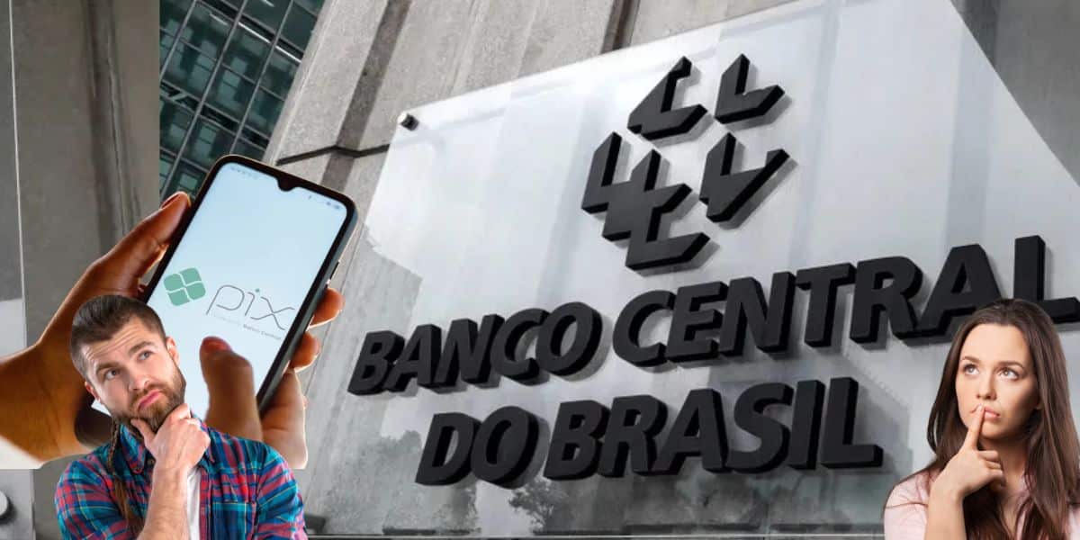 Logo do Banco Central, Pix e pessoas em duvida - Foto Reprodução Internet