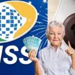 Logo do INSS, idosa com notas de cem reais e ilustração de lei (Fotos: Reproduções / Internet / Freepik)