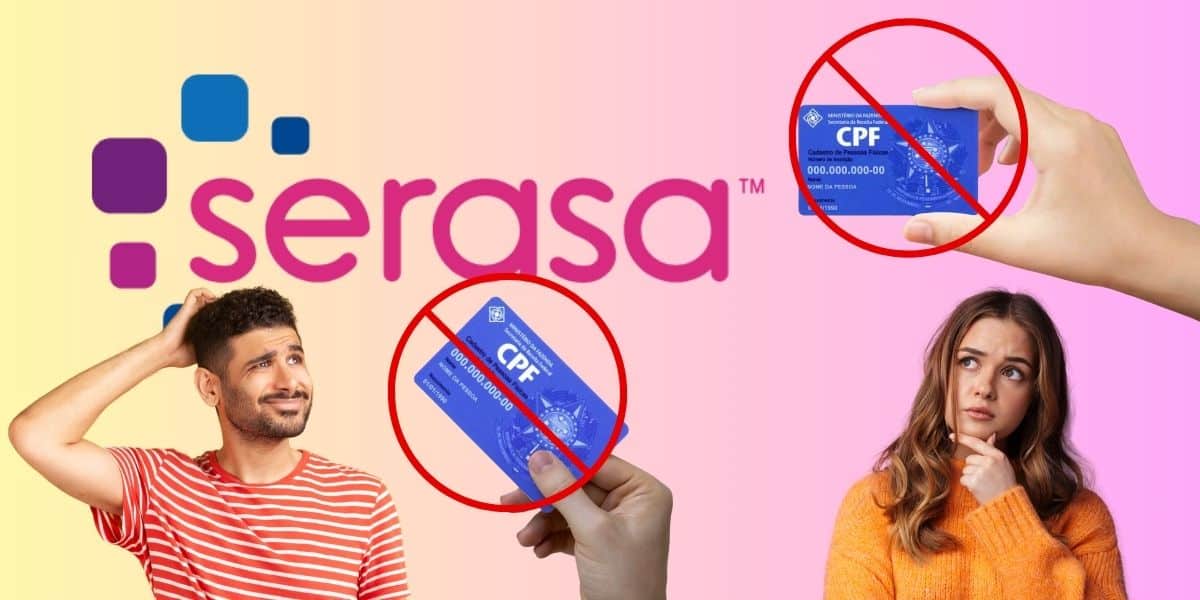 Logo do Serasa e pessoas em duvida com bloqueio do CPF - Foto Reprodução Internet