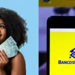 Mulher segurando notas de cem reais e aplicativo do Banco do Brasil (Fotos: Reproduções / Freepik / Montagem TV Foco)
