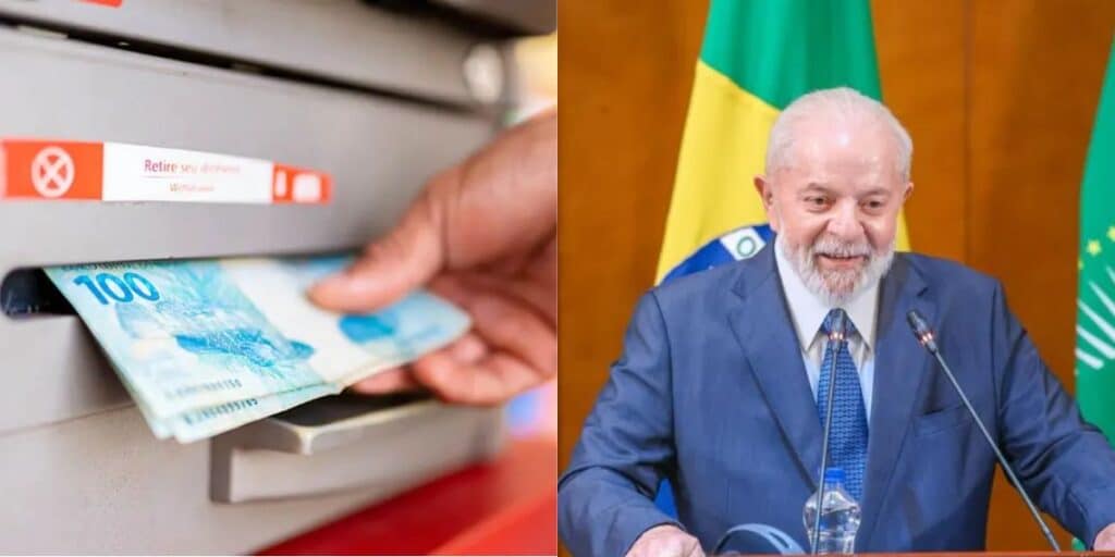 Pessoa sacando dinheiro / Lula - Montagem TVFOCO