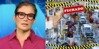 Renata Vasconcellos no JN e montadora fechada - Foto Reprodução Internet