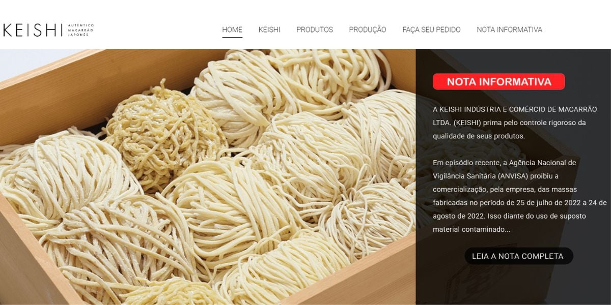Aviso da Keishi em sua interface principal do site oficial da marca (Foto Reprodução/Keishi)