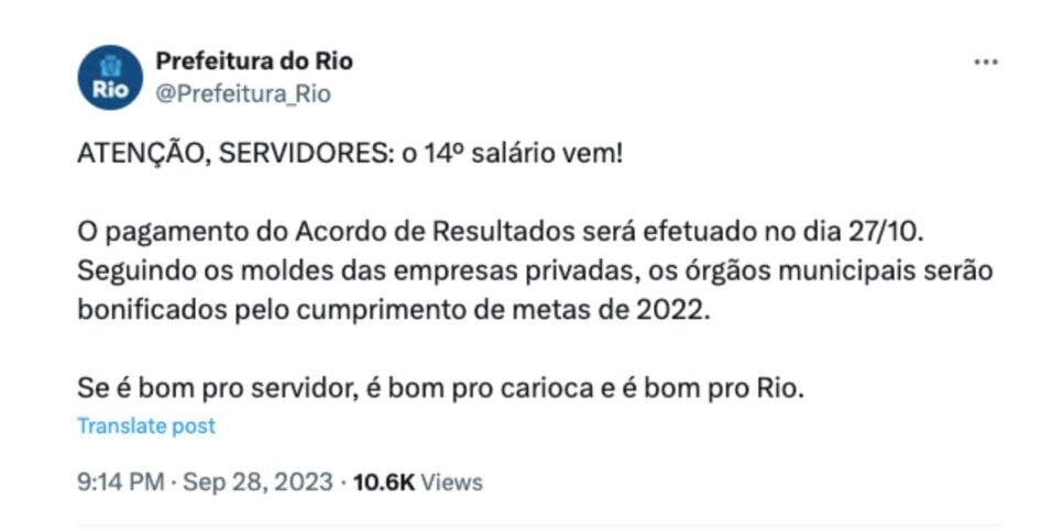 Anúncio da prefeitura (Reprodução/X)