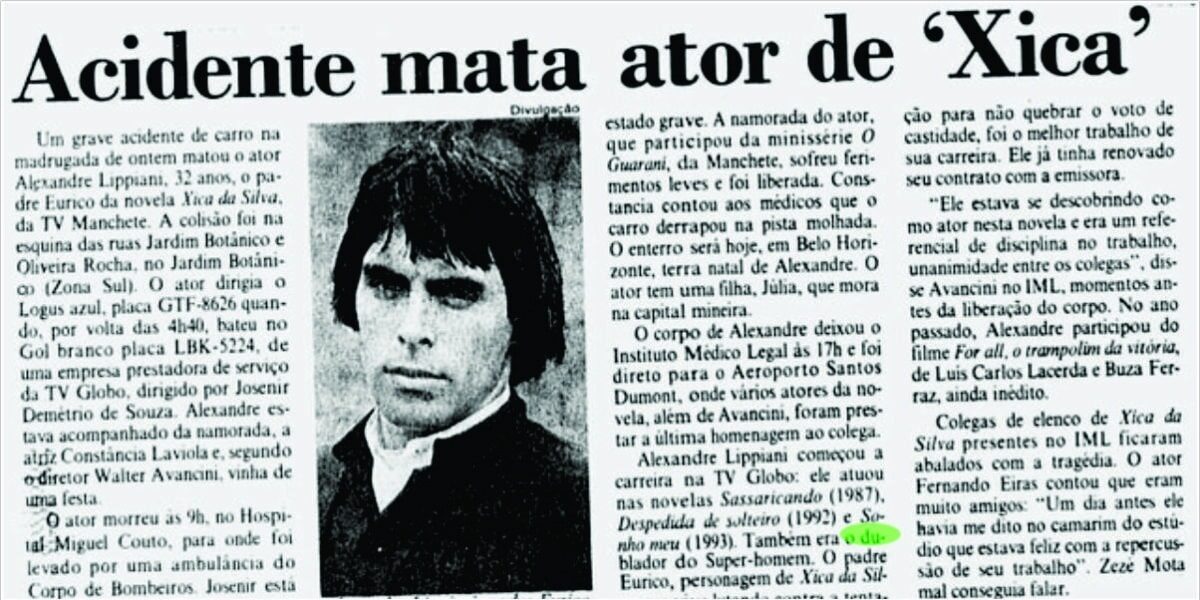 Notícia informando o acidente que matou Alexandre Lippiani (Foto Reprodução/Acervo)