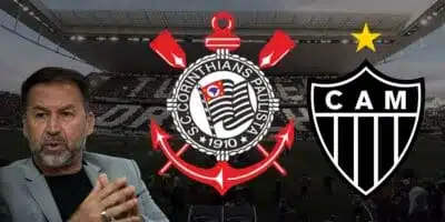 Augusto Melo, Mano Menezes e escudo Corinthians e do Atlético-MG (Foto - Montagem TV Foco).