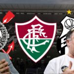 Augusto Melo, Teixeira e escudos do Corinthians, Santos e Fluminense  (Foto - Montagem TV Foco). 