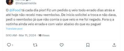 Clientes reclamam do Ifood - Foto: App X