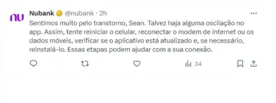 Pronunciamento do Nubank - Foto App X Pronunciamento do Nubank - Foto App X