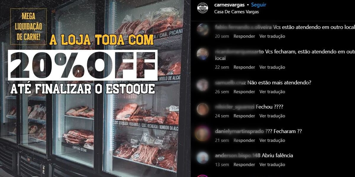 Clientes questionando sobre o ocorrido com a Casa de Carnes Vargas (Foto Reprodução/Instagram)