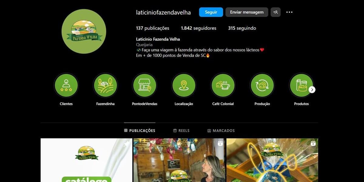 Perfil oficial da marca Fazenda Velha nas redes sociais (Foto Reprodução/Instagram)