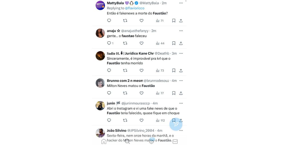 Público detona notícia de morte de Faustão (Foto: Reprodução / X) 