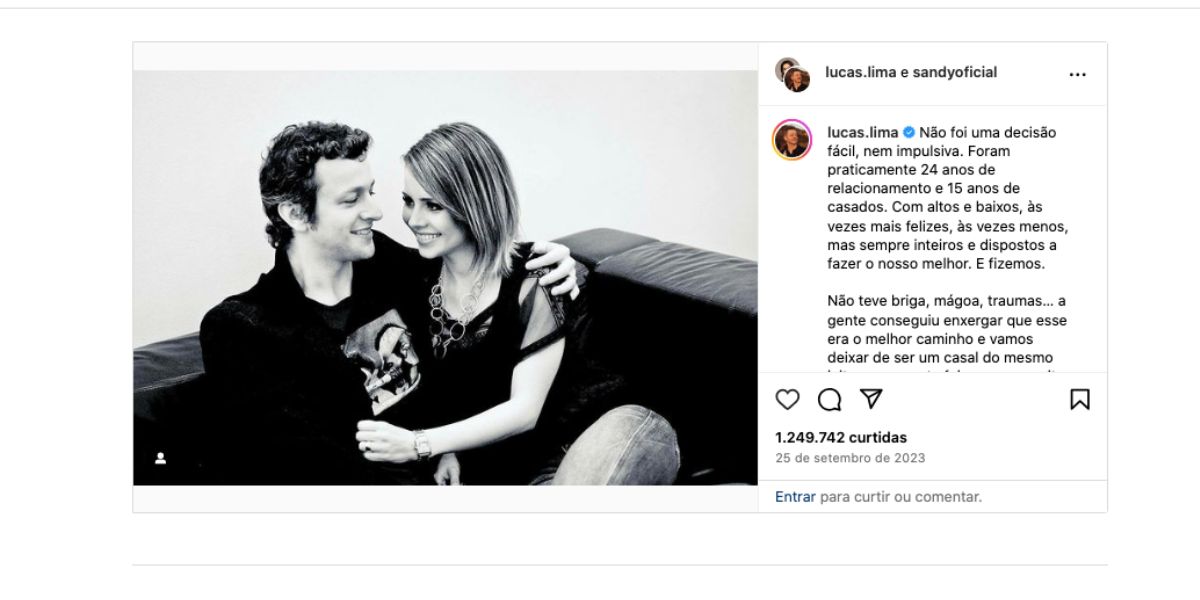 Comunicado Lucas Lima e Sandy (Foto: Reprodução / Instagram) 