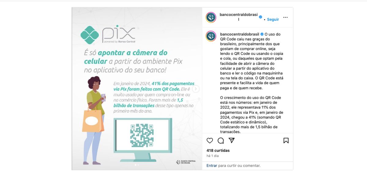 Comunicado do Banco do Brasil sobre o PIX (Foto: Reprodução / Instagram)