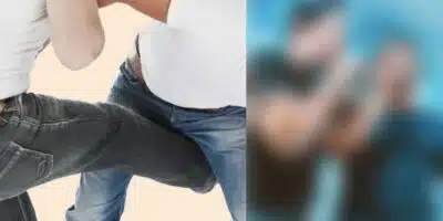 Homem chutando outro e dupla sertaneja (Fotos: Reproduções / Freepik/ Instagram / Montagem)