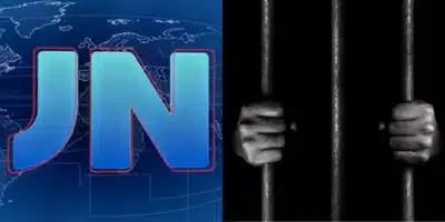 Logo do Jornal Nacional e pessoa presa (Fotos: Reproduções / Globo / Freepik)