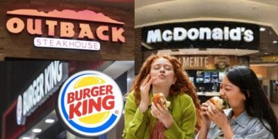 Outback, Burger King, McDonald's e mulheres comendo hambúrguer (Fotos: Reproduções / Internet / Freepik / Montagem)