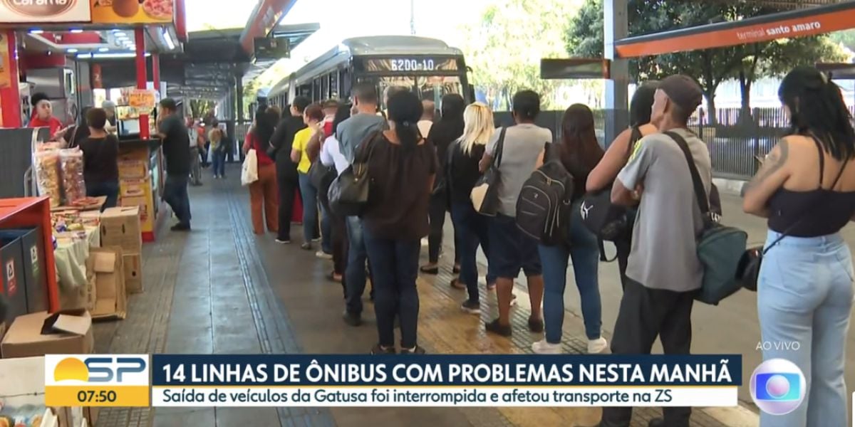 Passageiros em fila de ônibus (Foto: Reprodução / Globo)