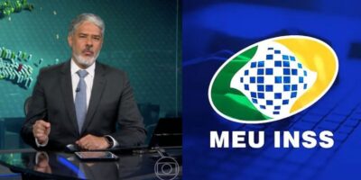 William Bonner / Logo do INSS - Montagem TVFOCO