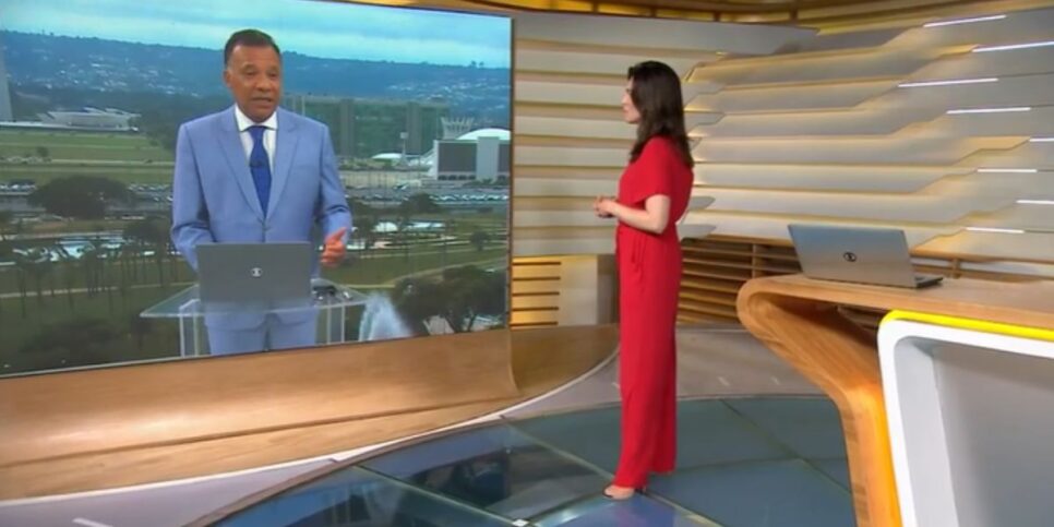 Ana Paula Araújo e Heraldo Pereira durante o Bom Dia Brasil (Reprodução: Globo)