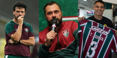 Fernando Diniz, Mário Bittencourt e Thiago Silva (Foto: Divulgação)