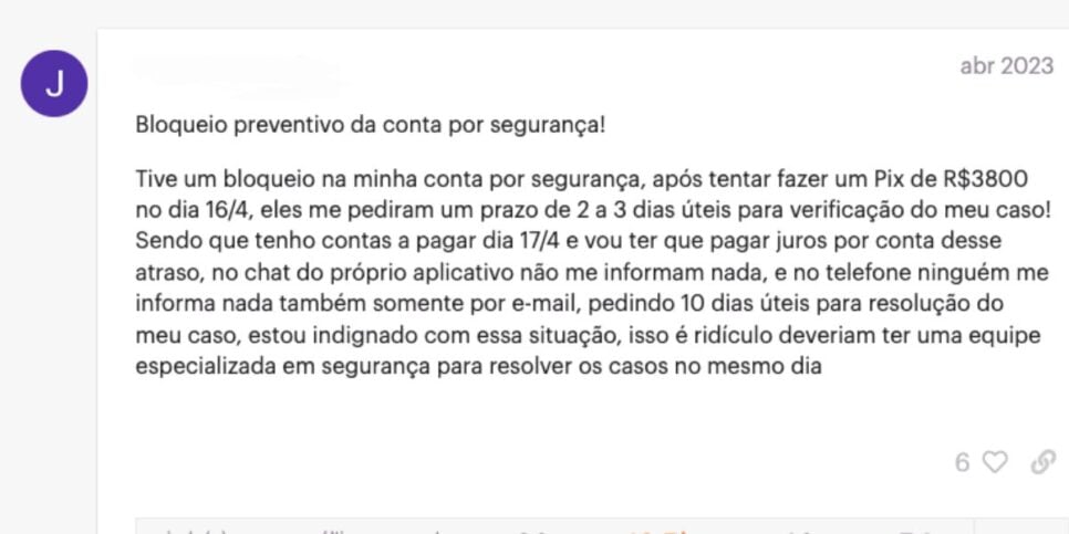 Cliente insatisfeito com o banco (Reprodução/NuCommunity)