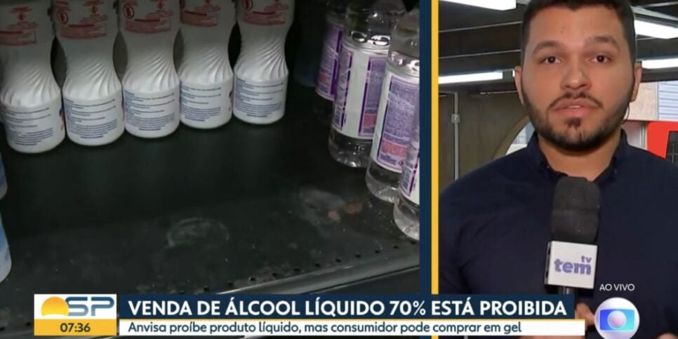 Álcool 70% em mercado e Mayky Araújo (Foto: Reprodução / Globo)