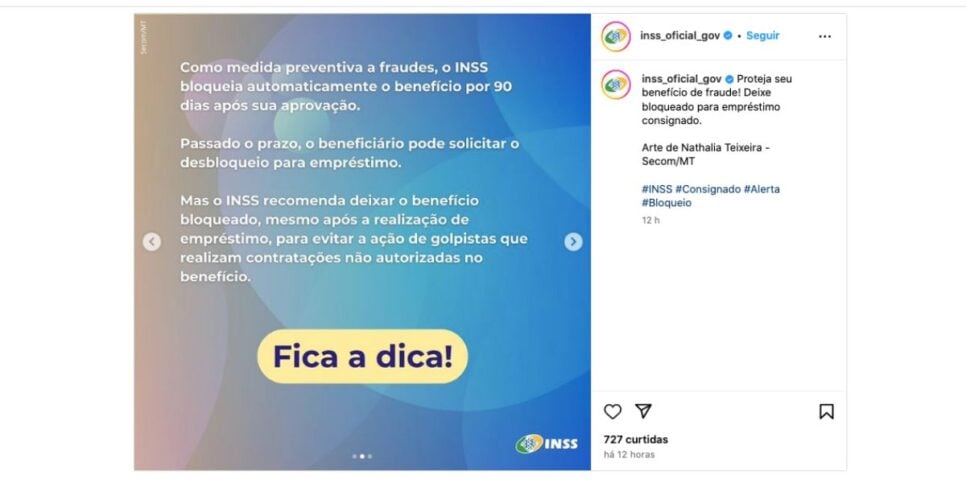 Alerta INSS empréstimo consignado (Foto: Reprodução / Instagram)