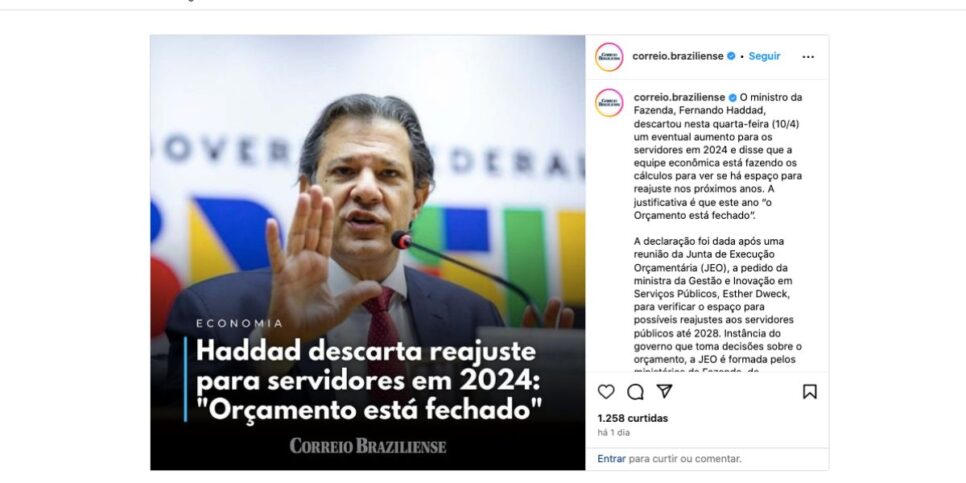 Anúncio sobre Fernando Haddad (Foto: Reprodução / Instagram) 