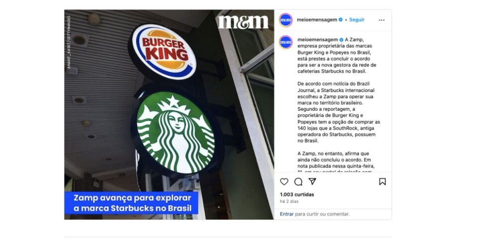 Anúncio sobre compra do Burger King (Foto: Reprodução / Instagram)