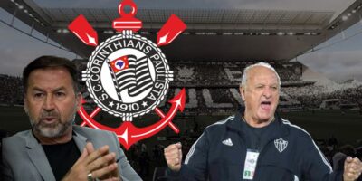 Augusto Melo, Felipão e escudo do Corinthians (Foto - Montagem TV Foco).