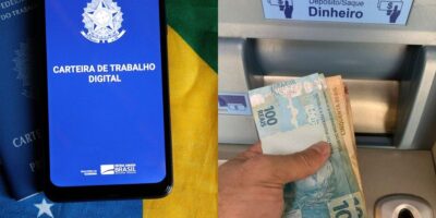 Carteira de trabalho / Pessoa sacando dinheiro - Montagem TVFOCO