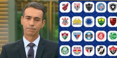 César Tralli e times da Série A do Brasileirão (Foto - Montagem TV Foco).