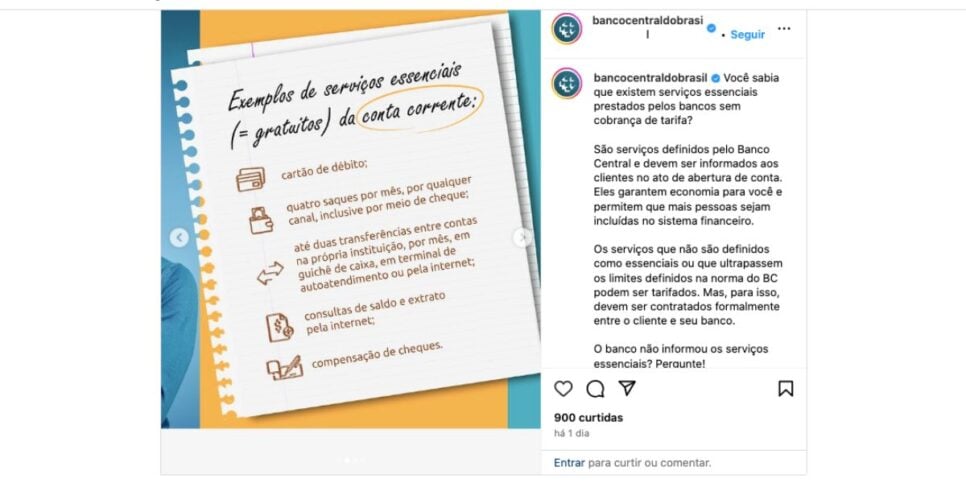 Comunicado-Banco-Central conta poupança (Foto: Reprodução / Instagram)