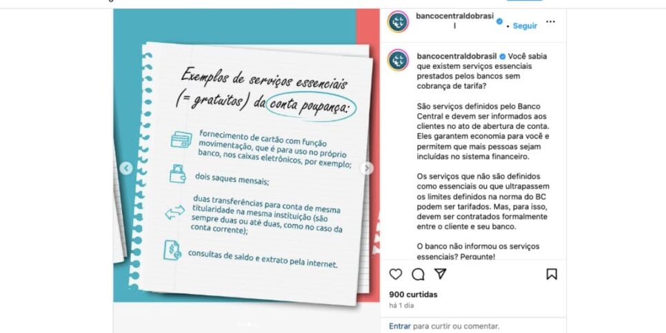 Comunicado-Banco-Central conta corrente (Foto: Reprodução / Instagram)