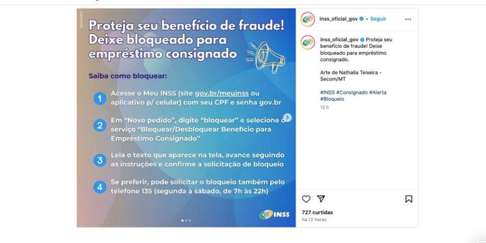 Comunicado INSS empréstimo consignado (Foto: Reprodução / Instagram) 