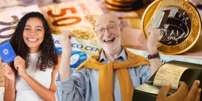 Dinheiro, mulher segurando carteira de trabalho, idoso celebrando e CPF na nota (Fotos: Reproduções / Freepik / EPTV)